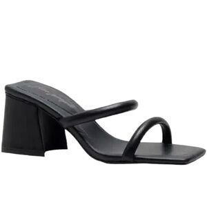 Free People Womens Two Strap Heeled Sandal Slip On Parker Block Heel Black 8.5